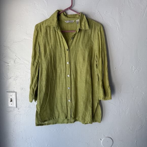 French Laundry Y2k Womens‎ Medium Green Cottage Linen Silk Floral Embroidered - Picture 2 of 10